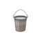 A metal aluminum or steel bucket with water for washing a home or gardening.