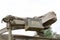 Metal ammo box seen next to a covered machine gun on a WW2 truck turret,