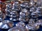 Metal ashtrays in the shop in the Medina in Marrakesh Morocco