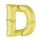 Metal balloon on a white background. Golden letter D. Discounts, sales, holidays, anniversaries.