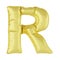 Metal balloon on a white background. Golden letter R. Discounts, sales, holidays, anniversaries.