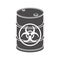 Metal barrel with biological waste icon.