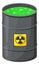 Metal barrel with green liquid and yellow hazard sign