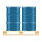 Metal barrel of hydraulic oil or industrial oil stacked on a pallet. Management of hazardous substances and materials