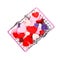 metal basket filled with colorful hearts of different shapes on a white isolated background. kind of sverhu