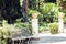 Metal bench in Parco Colonna, famous public park in Taormina, Sicily, Italy