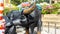 Metal black bison sculpture known as `One` by Infantino Fernandes display at entrance to the Sunway Lagoon