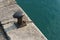 Metal bollard and chain on a quay