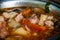 Metal bowl with goulash bogracs closeup