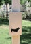 Metal boxes with free bags for collect dogs owners dog excrement. These boxes are set by the city municipality in public parks and