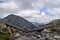 Metal bridge in the mountain to cross river bent