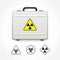 Metal case with sign on radiation danger