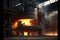 Metal cast process in blast furnace in metallurgical plant or factory, heavy industry