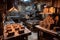 metal casting molds lined up in a foundry workspace