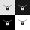 Metal chain and lock icon isolated on black, white and transparent background. Padlock and steel chain. Vector