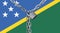 Metal chain and lock on Solomon islands flag. Concept of a ban on tourism due to the coronavirus pandemic, violation of the rights