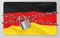 The metal chain and padlock with flag of the Federal Republic of Germany, isolated on gray background. Concept of protection, rest