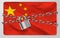 The metal chain and padlock with flag of the People`s Republic of China, isolated on gray background. Concept of protection, rest