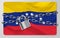 The metal chain and padlock with flag of the Republic of Venezuela, isolated on gray background. Concept of protection, restrictio