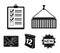 Metal container, documents, waybills, signature, calendar, JPS navigator. Logistic, set collection icons in black style