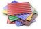 Metal corrugated roof sheets stack, with various colors.