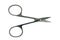 Metal cosmetic scissors in open position top view
