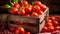 Metal crate filled with ripe bell pepper