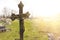 Metal cross on the ancient church cemetery.High quality photo.