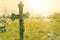 Metal cross on the ancient church cemetery.High quality photo.