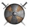Metal crusaders shield and two crossed swords 3d illustration isolated