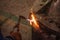 Metal cutting with acetylene and oxygen gas torch. Soft focus due to high ISO and shallow Depth Of Field.