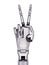 Metal Cyborg Hand Victory or Number Two Gesturing 3d Illustration