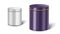 Metal cylinder box mockup set - big and small silver and purple steel containers