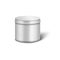 Metal cylinder jar mockup with round lid and realistic shiny silver texture