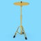 Metal cymbal on a stand on blue. 3d render of musical percussion instrument