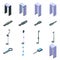 Metal detector icons set, isometric style