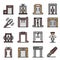 Metal detector icons set, outline style