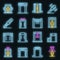 Metal detector icons set vector neon