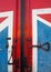 Metal door of the container with British flag