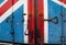 Metal door of the container with British flag