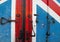 Metal door of the container with British flag