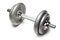 Metal dumbbell for fitness with chrome silver handle isolated on white