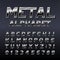 Metal effect alphabet font. Steel numbers, symbols and letters.