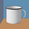 Metal enamel mug. Good old times. Mock up, template, blank. 3d-render