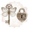 Metal fantasy victorian key with butterfly wings and heart shaped lock