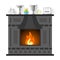 Metal fireplace in the flat style. Vector illustration.