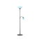 Metal floor lamp with two blue glass shades. House decor element. Modern torchere for living room interior. Flat vector