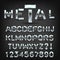 Metal font with shadow on black background. Chrome typeface symbols and letters.