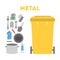 Metal garbage set. Trash container for metal rubbish only