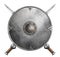Metal gladiator shield and two crossed swords 3d illustration isolated